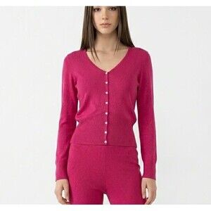Ann Taylor Silk Blend Cardigan Sweater Women’s Medium Burgundy Button Front